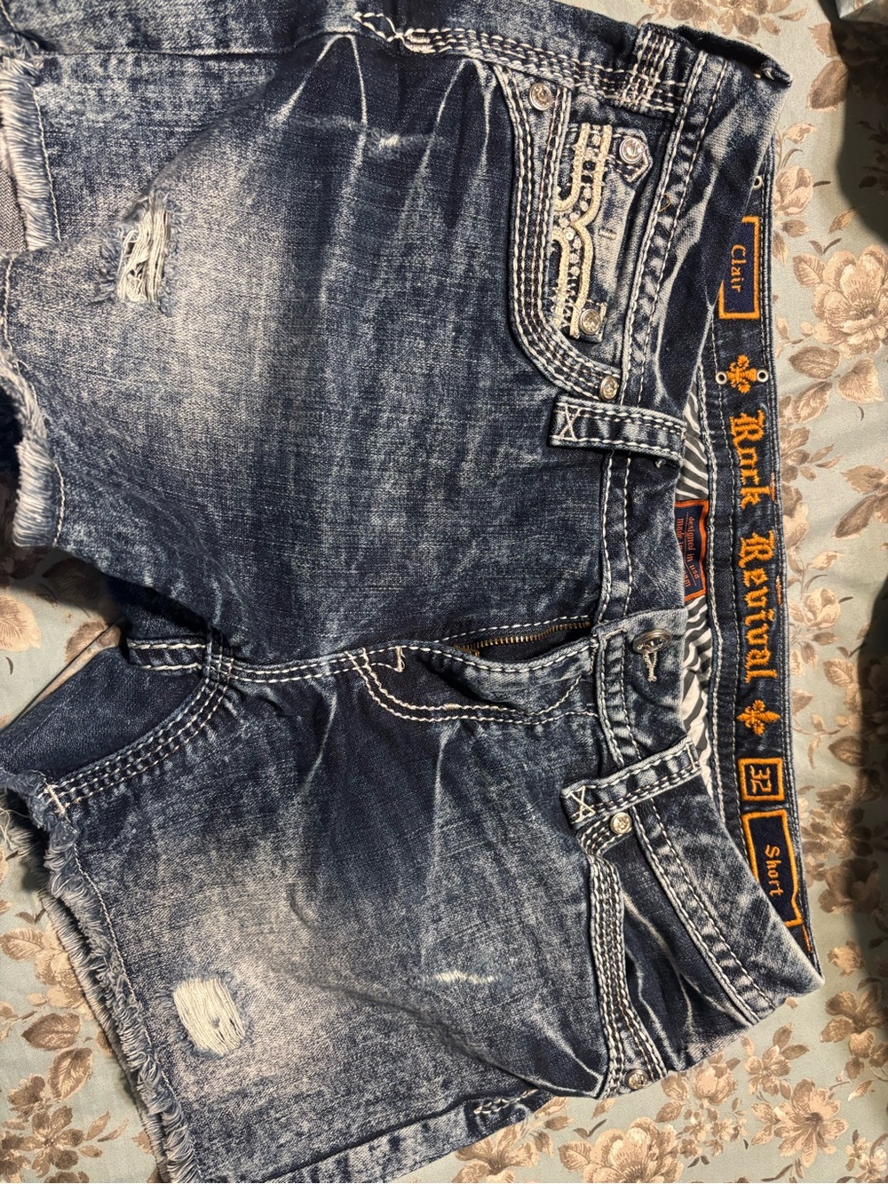 Rock Revival Faded Blue Distressed Denim Cutoff Shorts